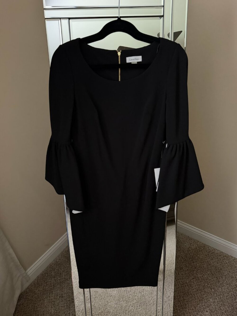 NEW Calvin Klein elegant black dress bell sleeves cocktail formal wedding 4